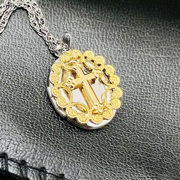 Vintage Prayer Wish Locket Silver Gold Cross Filigree Christian Made in USA - Picture 13 of 14